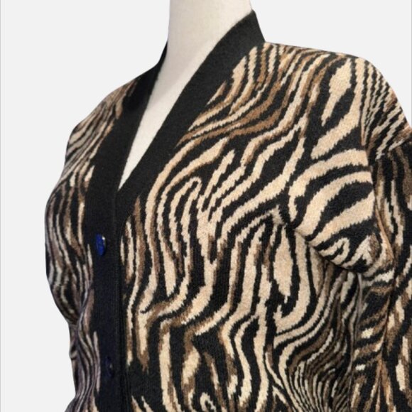 ZARA Safari Stripe Zebra Inspired Black Brown Tan Thick Cardigan (Size S) - Picture 5 of 15
